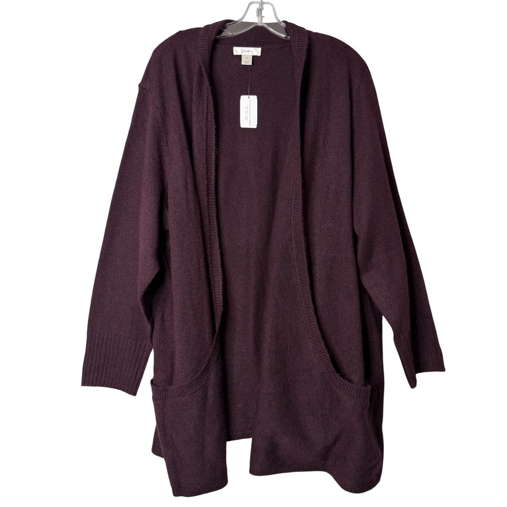 New CJ Banks Open Front Cardigan Womens Plus Size 3X Purple Knit Pockets Boho
